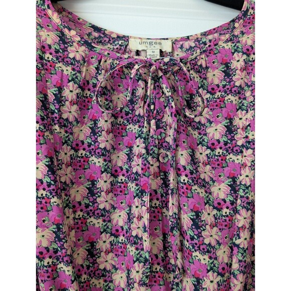 Umgee Romantic Floral Smock Ruffle Metallic Mini Fairycore Dress Size Medium - Picture 4 of 10